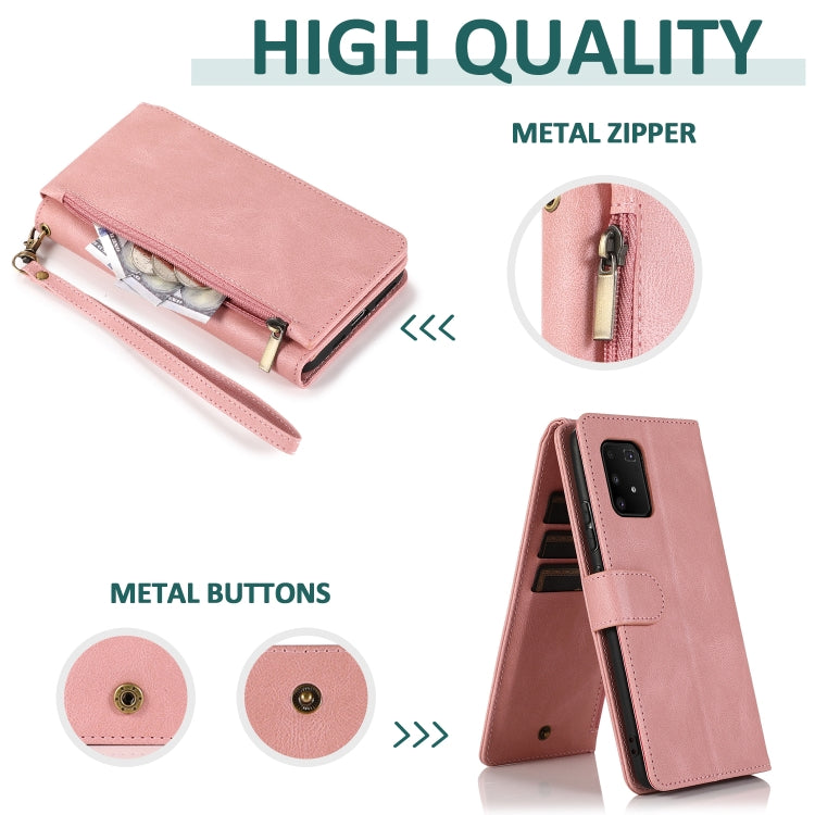 For Samsung Galaxy A91 Skin-feel Crazy Horse Texture Zipper Wallet Bag Horizontal Flip Leather Case with Holder & Card Slots & Wallet & Lanyard