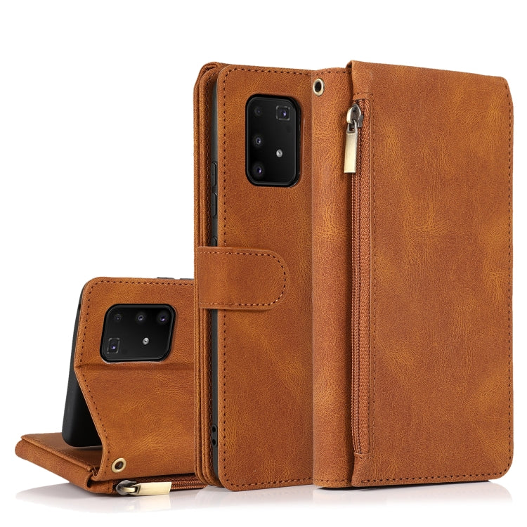 For Samsung Galaxy A91 Skin-feel Crazy Horse Texture Zipper Wallet Bag Horizontal Flip Leather Case with Holder & Card Slots & Wallet & Lanyard