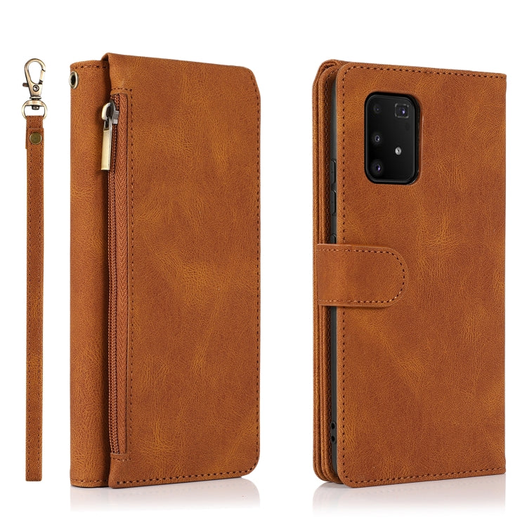 For Samsung Galaxy A91 Skin-feel Crazy Horse Texture Zipper Wallet Bag Horizontal Flip Leather Case with Holder & Card Slots & Wallet & Lanyard