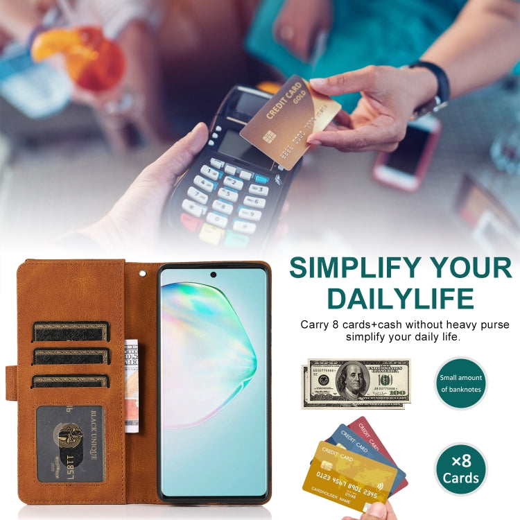 For Samsung Galaxy A91 Skin-feel Crazy Horse Texture Zipper Wallet Bag Horizontal Flip Leather Case with Holder & Card Slots & Wallet & Lanyard