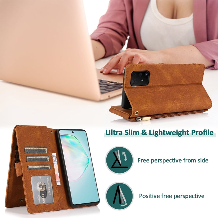 For Samsung Galaxy A91 Skin-feel Crazy Horse Texture Zipper Wallet Bag Horizontal Flip Leather Case with Holder & Card Slots & Wallet & Lanyard