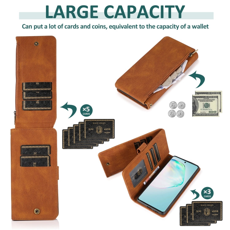 For Samsung Galaxy A91 Skin-feel Crazy Horse Texture Zipper Wallet Bag Horizontal Flip Leather Case with Holder & Card Slots & Wallet & Lanyard
