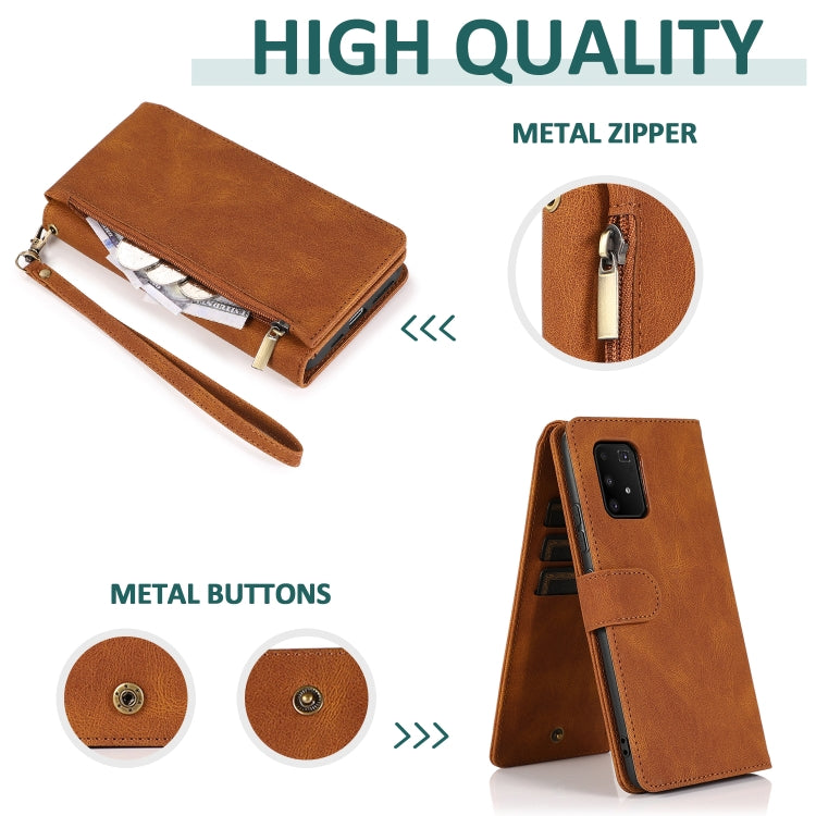 For Samsung Galaxy A91 Skin-feel Crazy Horse Texture Zipper Wallet Bag Horizontal Flip Leather Case with Holder & Card Slots & Wallet & Lanyard