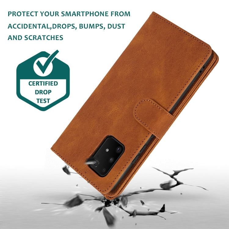 For Samsung Galaxy A91 Skin-feel Crazy Horse Texture Zipper Wallet Bag Horizontal Flip Leather Case with Holder & Card Slots & Wallet & Lanyard