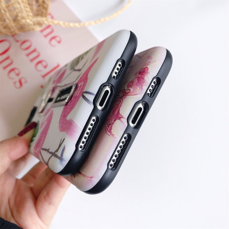 For iPhone 11 Flamingo Painting Shockproof Multi-functional Invisible Ring Holder Protective Case with Vehicle Magnetic Sheet
