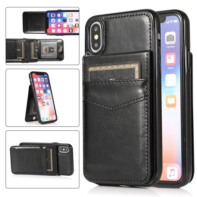 For iPhone X / XS Solid Color PC + TPU Protective Case with Holder & Card Slots