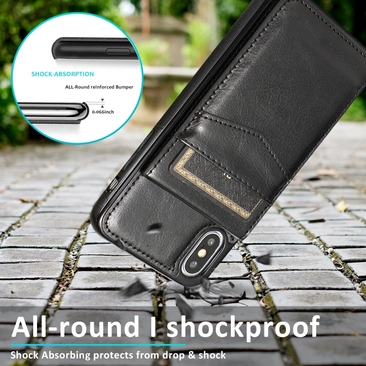 For iPhone X / XS Solid Color PC + TPU Protective Case with Holder & Card Slots
