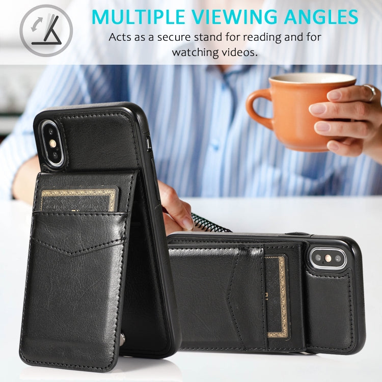 For iPhone X / XS Solid Color PC + TPU Protective Case with Holder & Card Slots