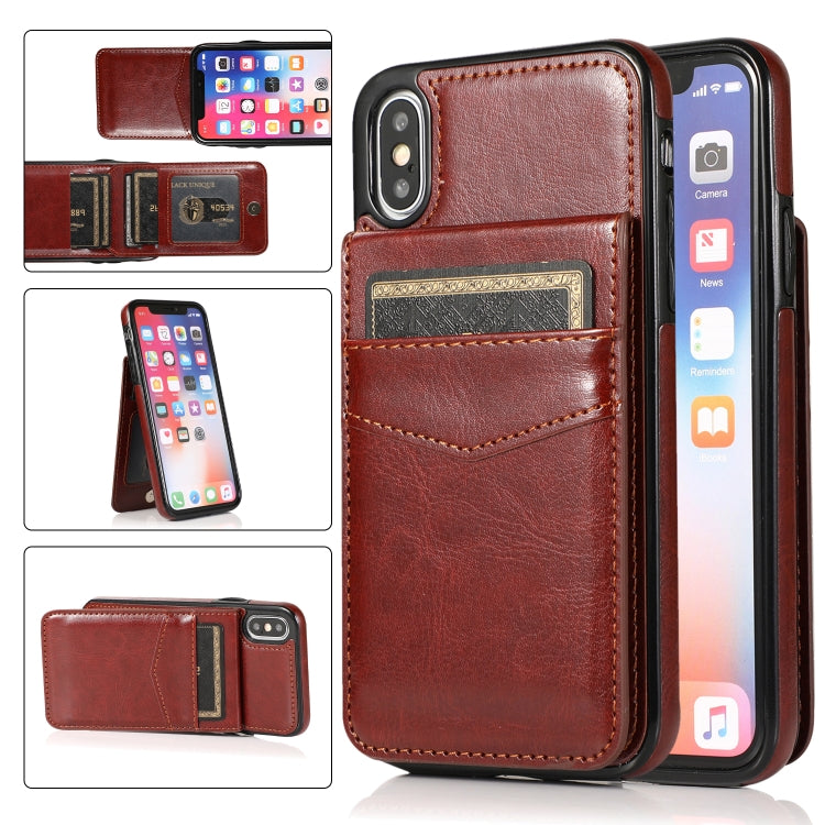 For iPhone X / XS Solid Color PC + TPU Protective Case with Holder & Card Slots