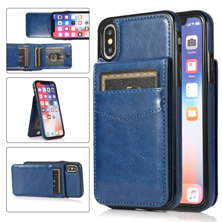 For iPhone X / XS Solid Color PC + TPU Protective Case with Holder & Card Slots
