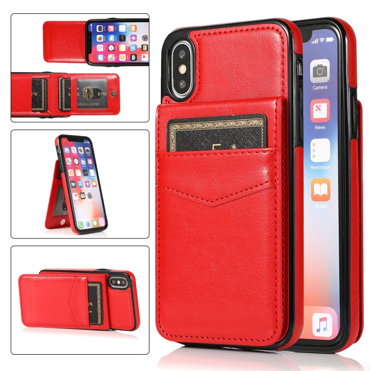 For iPhone X / XS Solid Color PC + TPU Protective Case with Holder & Card Slots