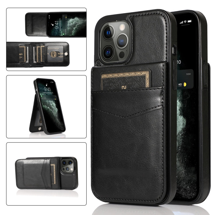 For iPhone 12 / 12 Pro Solid Color PC + TPU Protective Case with Holder & Card Slots