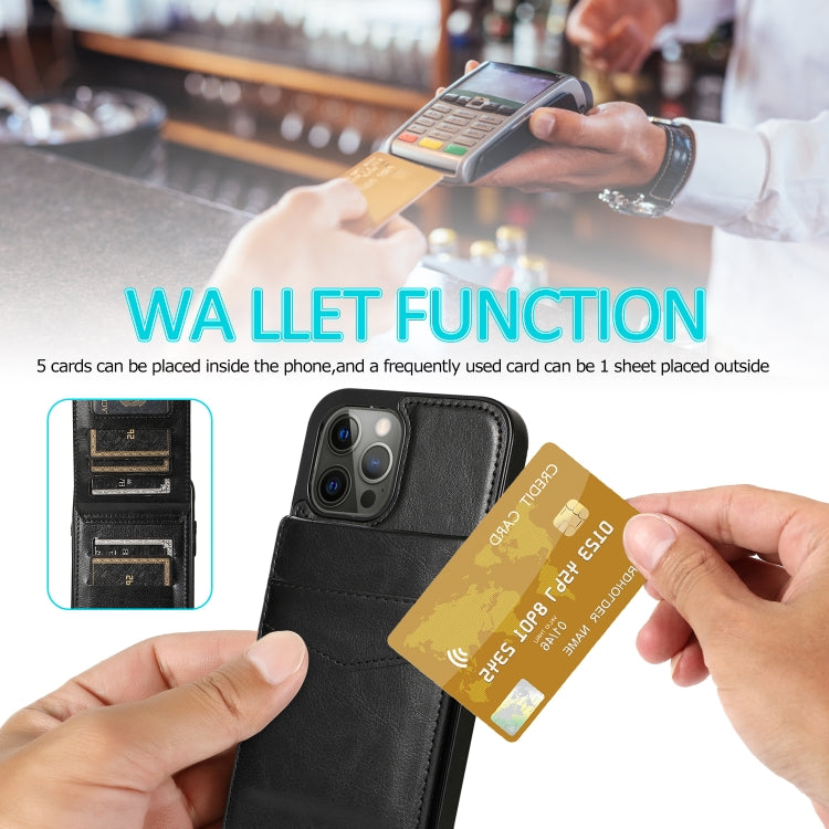 For iPhone 12 / 12 Pro Solid Color PC + TPU Protective Case with Holder & Card Slots
