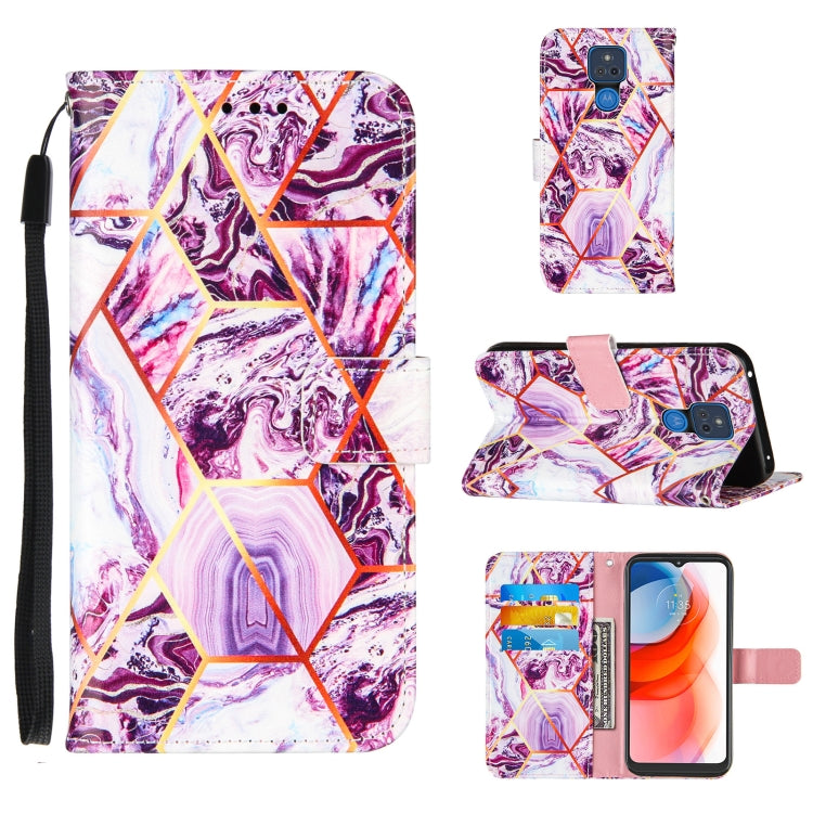 For Motorola Moto G Play (2021) Marble Stitching Horizontal Flip PU Leather Case with Holder & Card Slots & Wallet & Lanyard