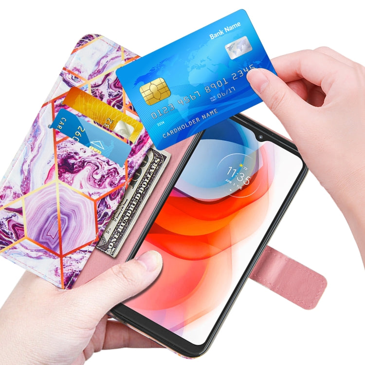 For Motorola Moto G Play (2021) Marble Stitching Horizontal Flip PU Leather Case with Holder & Card Slots & Wallet & Lanyard