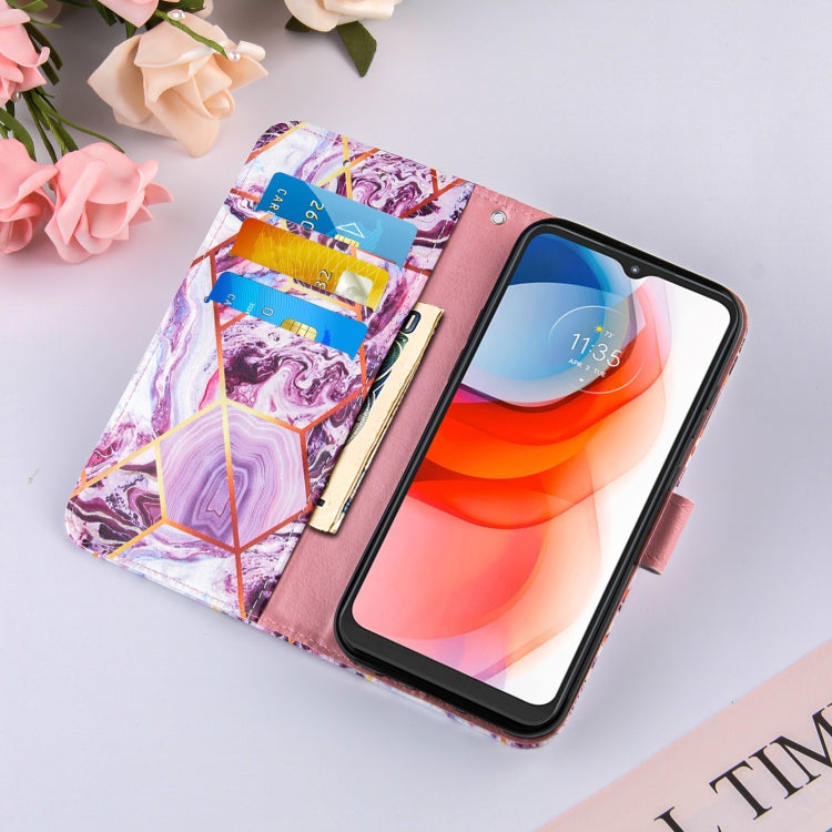 For Motorola Moto G Play (2021) Marble Stitching Horizontal Flip PU Leather Case with Holder & Card Slots & Wallet & Lanyard