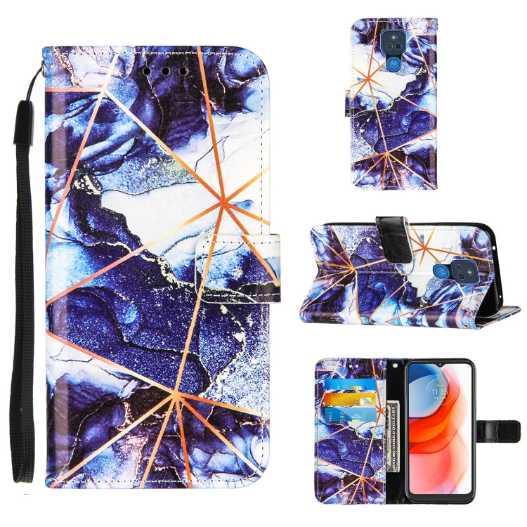 For Motorola Moto G Play (2021) Marble Stitching Horizontal Flip PU Leather Case with Holder & Card Slots & Wallet & Lanyard