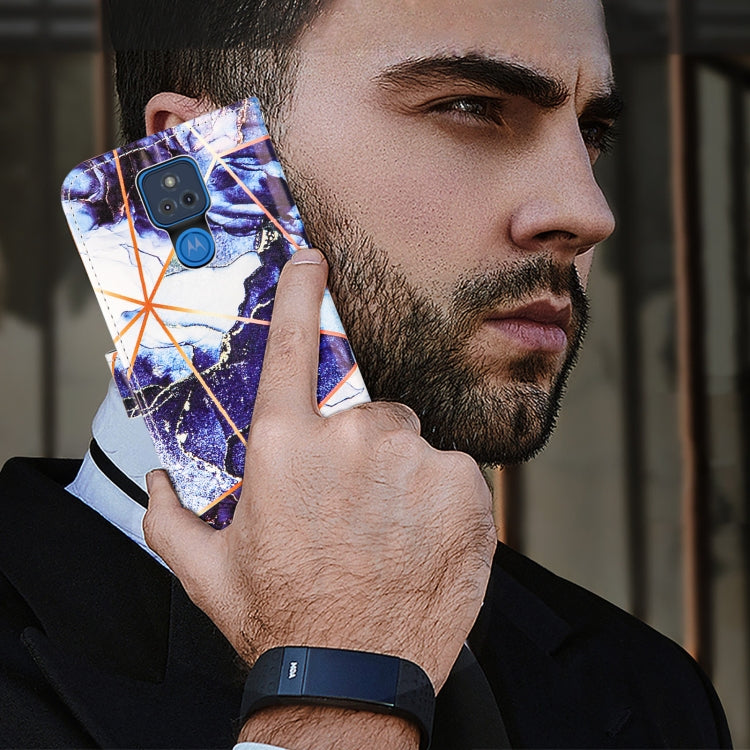For Motorola Moto G Play (2021) Marble Stitching Horizontal Flip PU Leather Case with Holder & Card Slots & Wallet & Lanyard