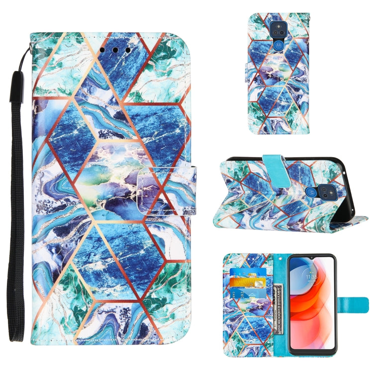 For Motorola Moto G Play (2021) Marble Stitching Horizontal Flip PU Leather Case with Holder & Card Slots & Wallet & Lanyard