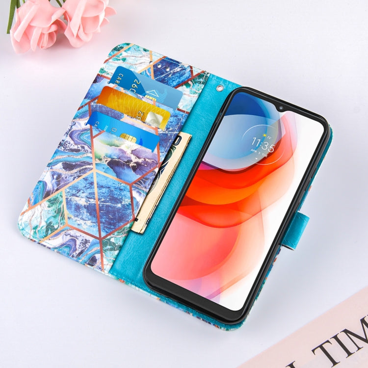 For Motorola Moto G Play (2021) Marble Stitching Horizontal Flip PU Leather Case with Holder & Card Slots & Wallet & Lanyard
