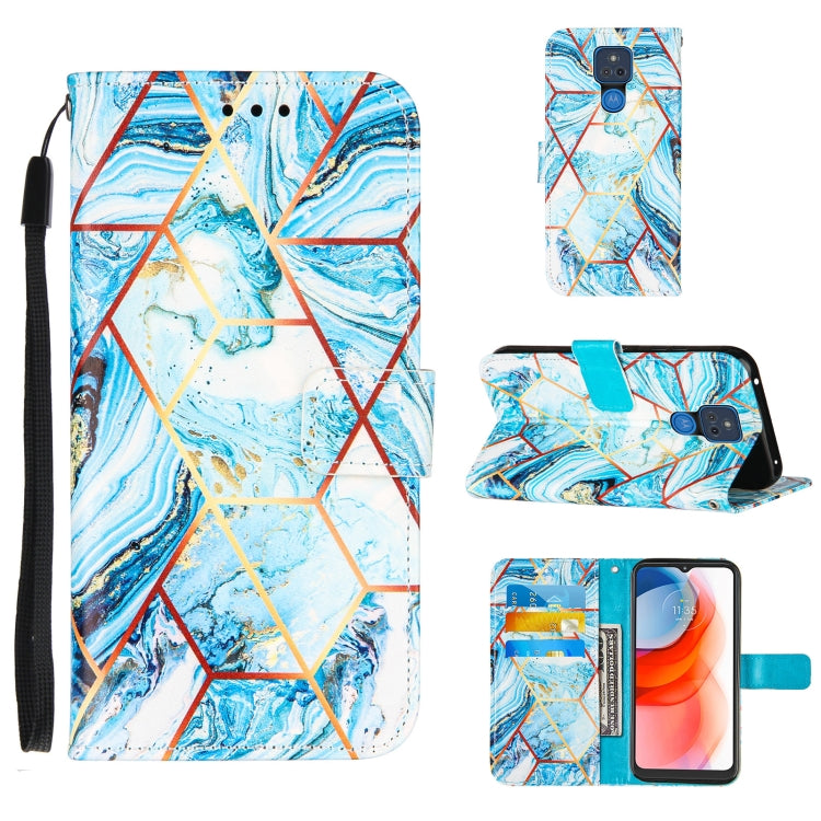 For Motorola Moto G Play (2021) Marble Stitching Horizontal Flip PU Leather Case with Holder & Card Slots & Wallet & Lanyard