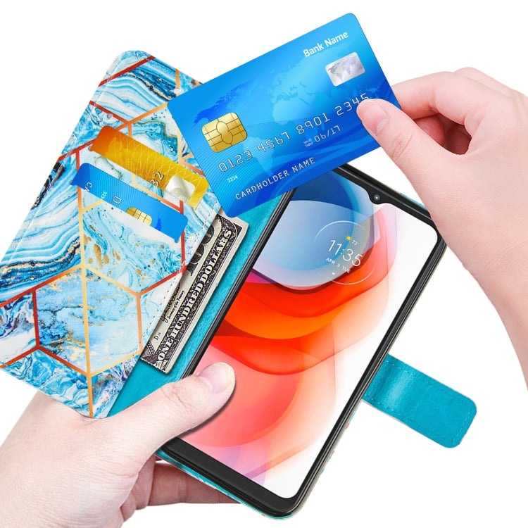For Motorola Moto G Play (2021) Marble Stitching Horizontal Flip PU Leather Case with Holder & Card Slots & Wallet & Lanyard