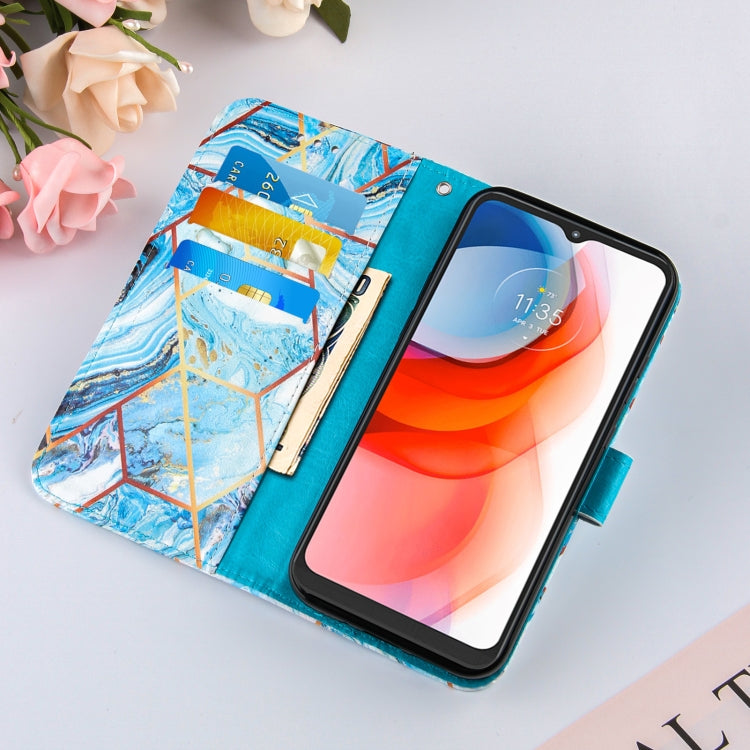 For Motorola Moto G Play (2021) Marble Stitching Horizontal Flip PU Leather Case with Holder & Card Slots & Wallet & Lanyard