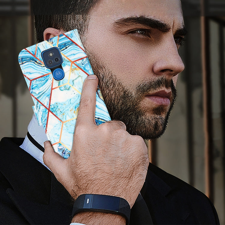 For Motorola Moto G Play (2021) Marble Stitching Horizontal Flip PU Leather Case with Holder & Card Slots & Wallet & Lanyard