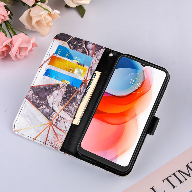 For Motorola Moto G Play (2021) Marble Stitching Horizontal Flip PU Leather Case with Holder & Card Slots & Wallet & Lanyard