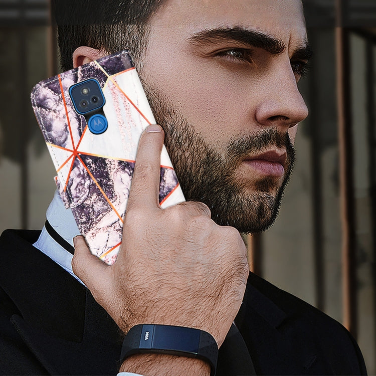 For Motorola Moto G Play (2021) Marble Stitching Horizontal Flip PU Leather Case with Holder & Card Slots & Wallet & Lanyard