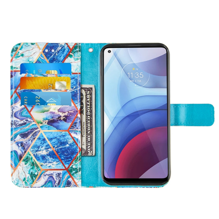 For Motorola Moto G Power (2021) Marble Stitching Horizontal Flip PU Leather Case with Holder & Card Slots & Wallet & Lanyard
