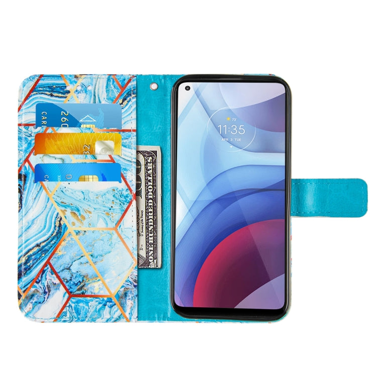 For Motorola Moto G Power (2021) Marble Stitching Horizontal Flip PU Leather Case with Holder & Card Slots & Wallet & Lanyard
