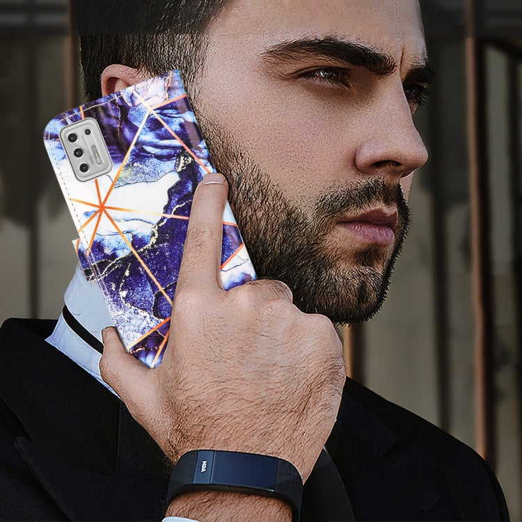 For Motorola Moto G Stylus (2021) Marble Stitching Horizontal Flip PU Leather Case with Holder & Card Slots & Wallet & Lanyard