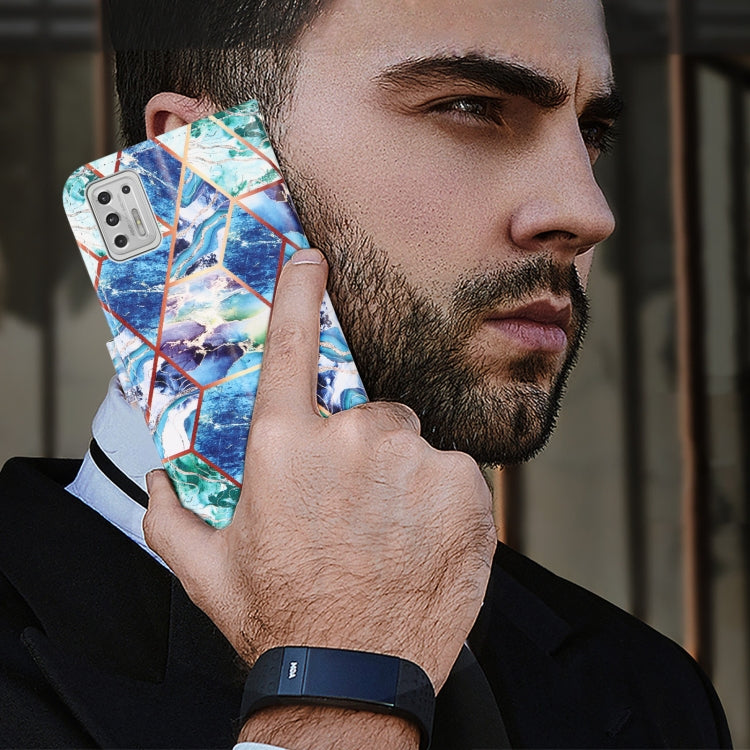 For Motorola Moto G Stylus (2021) Marble Stitching Horizontal Flip PU Leather Case with Holder & Card Slots & Wallet & Lanyard