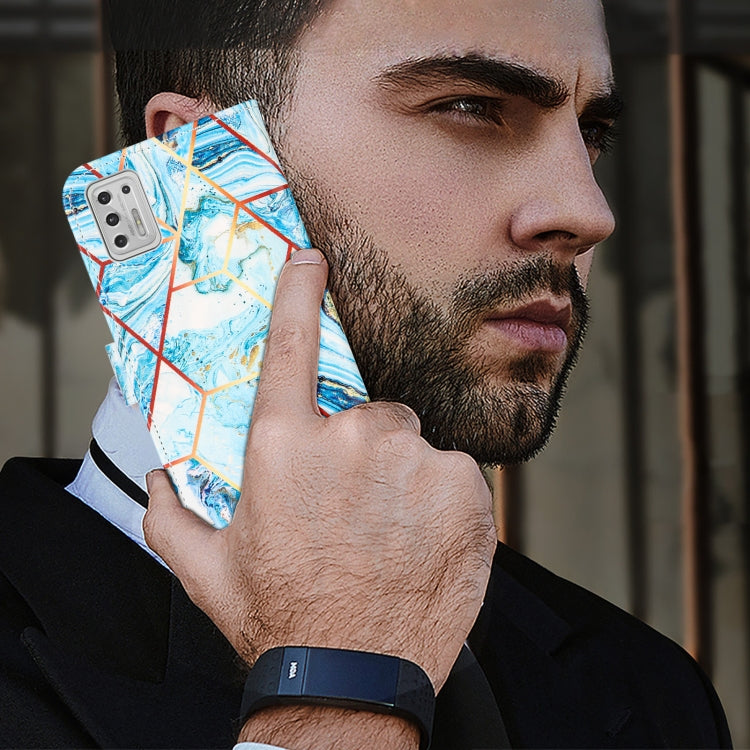 For Motorola Moto G Stylus (2021) Marble Stitching Horizontal Flip PU Leather Case with Holder & Card Slots & Wallet & Lanyard