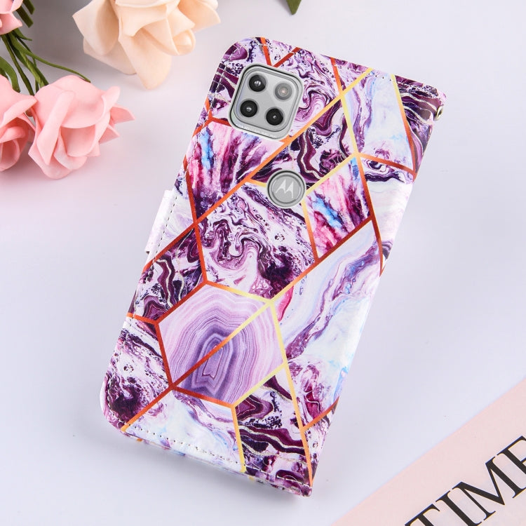 For Motorola Moto One 5G Ace Marble Stitching Horizontal Flip PU Leather Case with Holder & Card Slots & Wallet & Lanyard