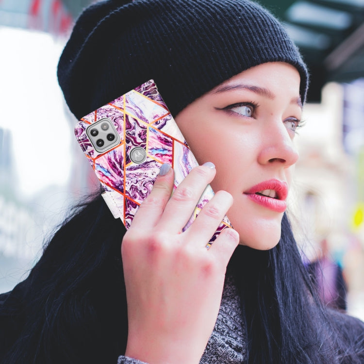 For Motorola Moto One 5G Ace Marble Stitching Horizontal Flip PU Leather Case with Holder & Card Slots & Wallet & Lanyard