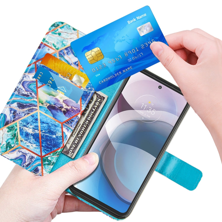 For Motorola Moto One 5G Ace Marble Stitching Horizontal Flip PU Leather Case with Holder & Card Slots & Wallet & Lanyard