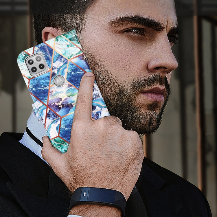For Motorola Moto One 5G Ace Marble Stitching Horizontal Flip PU Leather Case with Holder & Card Slots & Wallet & Lanyard