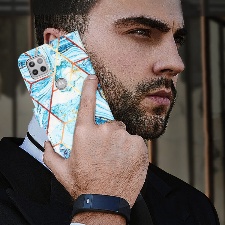 For Motorola Moto One 5G Ace Marble Stitching Horizontal Flip PU Leather Case with Holder & Card Slots & Wallet & Lanyard