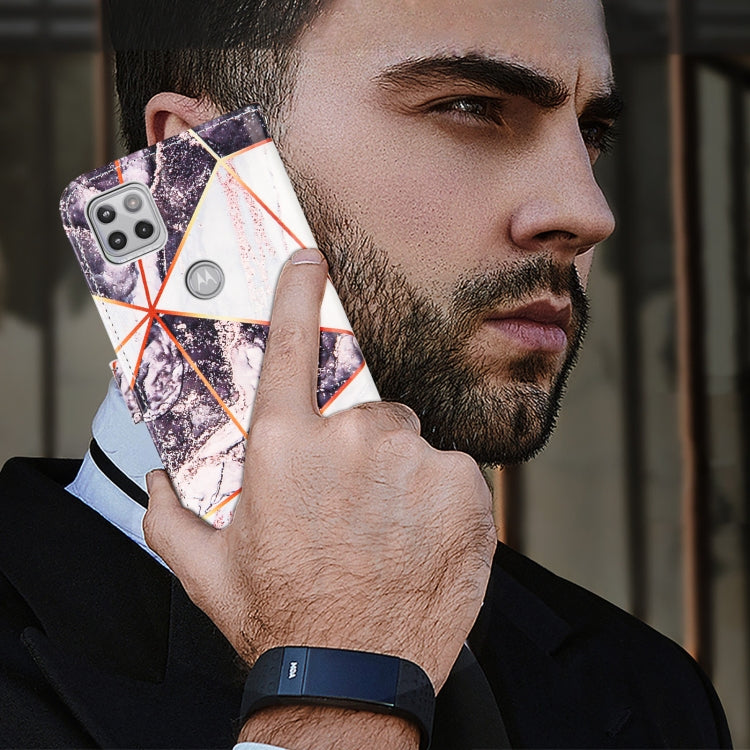For Motorola Moto One 5G Ace Marble Stitching Horizontal Flip PU Leather Case with Holder & Card Slots & Wallet & Lanyard
