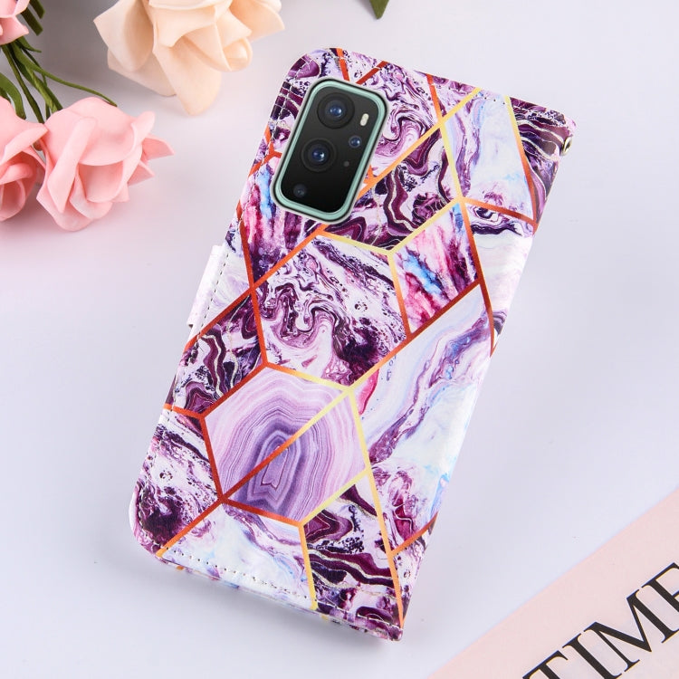 For OnePlus 9 Marble Stitching Horizontal Flip PU Leather Case with Holder & Card Slots & Wallet & Lanyard