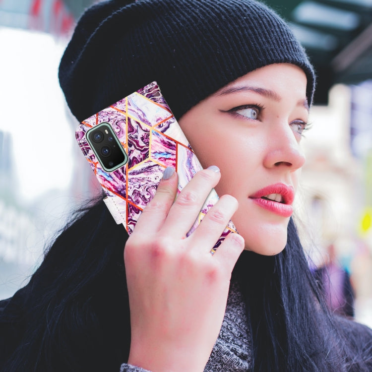 For OnePlus 9 Marble Stitching Horizontal Flip PU Leather Case with Holder & Card Slots & Wallet & Lanyard