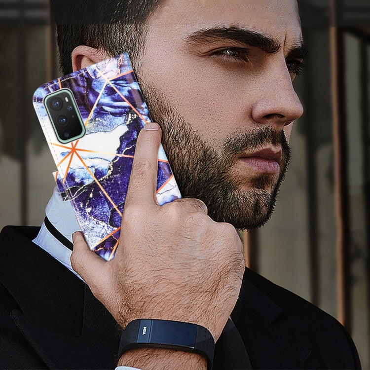 For OnePlus 9 Marble Stitching Horizontal Flip PU Leather Case with Holder & Card Slots & Wallet & Lanyard