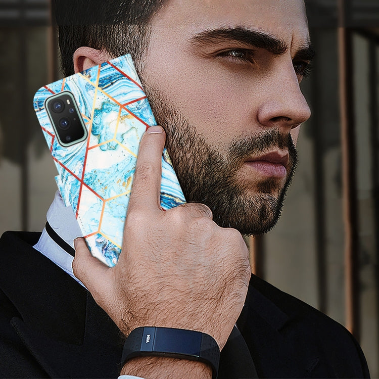 For OnePlus 9 Marble Stitching Horizontal Flip PU Leather Case with Holder & Card Slots & Wallet & Lanyard