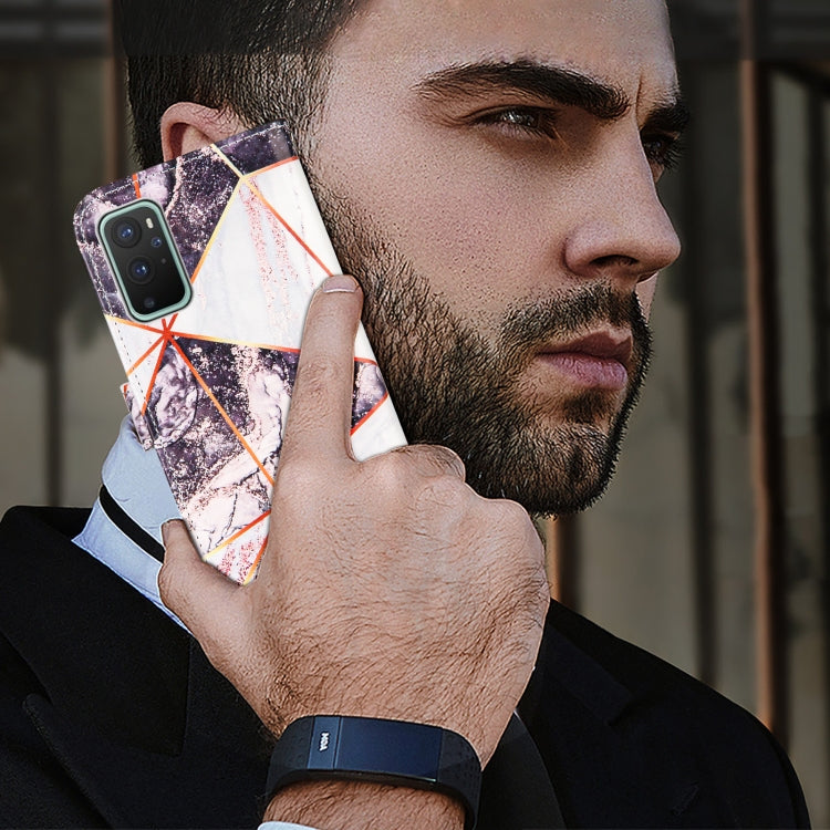 For OnePlus 9 Marble Stitching Horizontal Flip PU Leather Case with Holder & Card Slots & Wallet & Lanyard