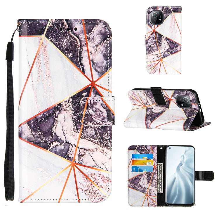 For Xiaomi Mi 11 5G Marble Stitching Horizontal Flip PU Leather Case with Holder & Card Slots & Wallet & Lanyard