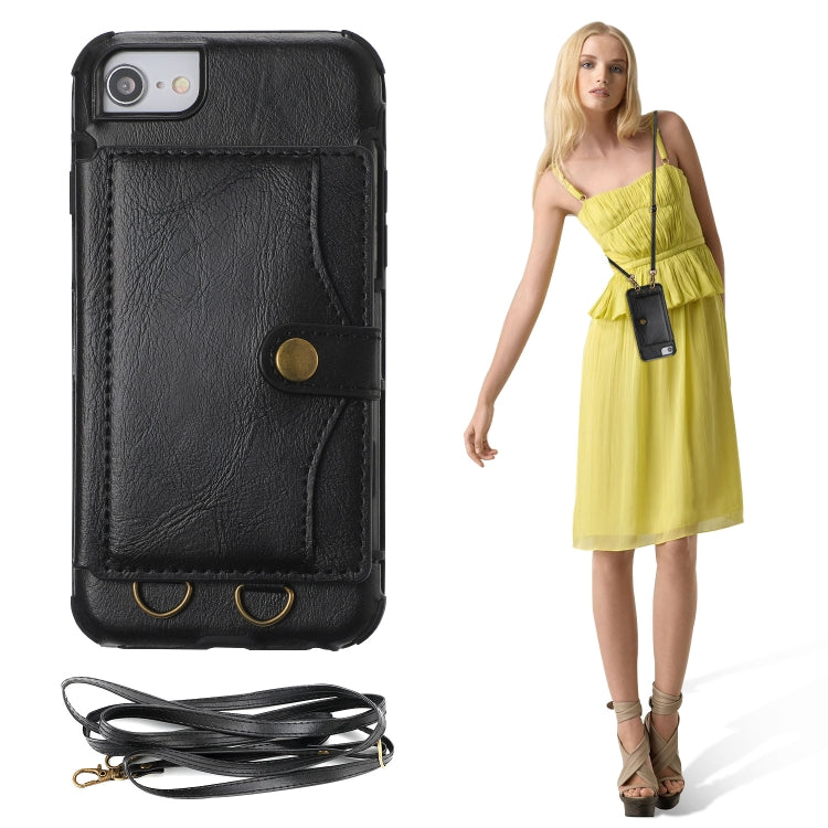Crazy Horse Texture PU + TPU Shockproof Back Cover Case with Card Slots & Holder & Wallet & Crossbody Strap For iPhone 6 Plus & 6s Plus & 7 Plus & 8 Plus