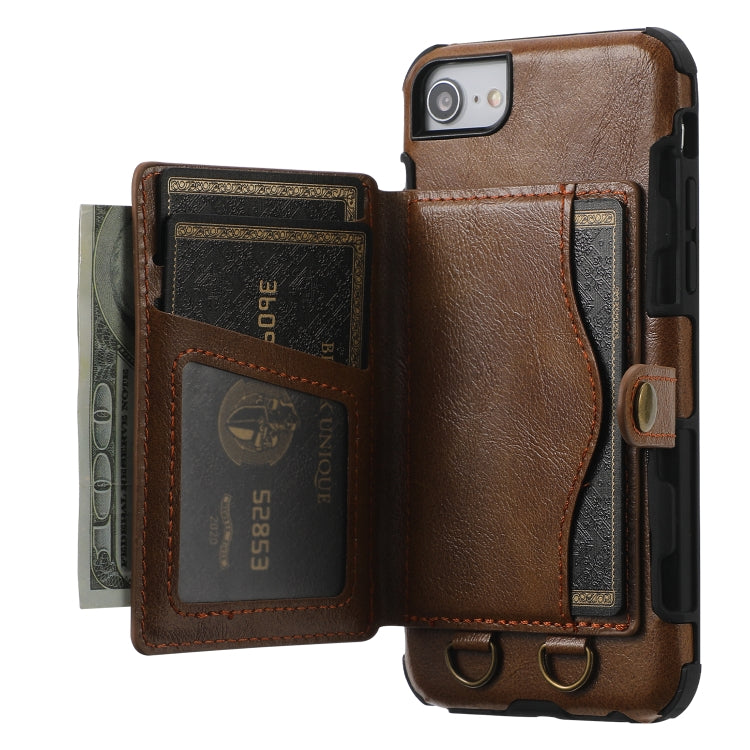 Crazy Horse Texture PU + TPU Shockproof Back Cover Case with Card Slots & Holder & Wallet & Crossbody Strap For iPhone 6 Plus & 6s Plus & 7 Plus & 8 Plus
