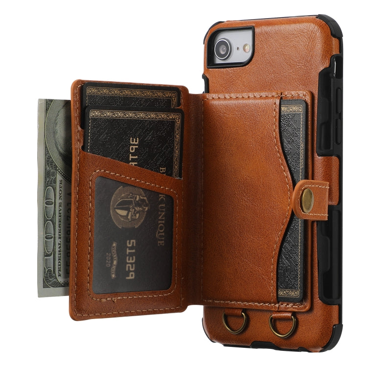 Crazy Horse Texture PU + TPU Shockproof Back Cover Case with Card Slots & Holder & Wallet & Crossbody Strap For iPhone 6 Plus & 6s Plus & 7 Plus & 8 Plus